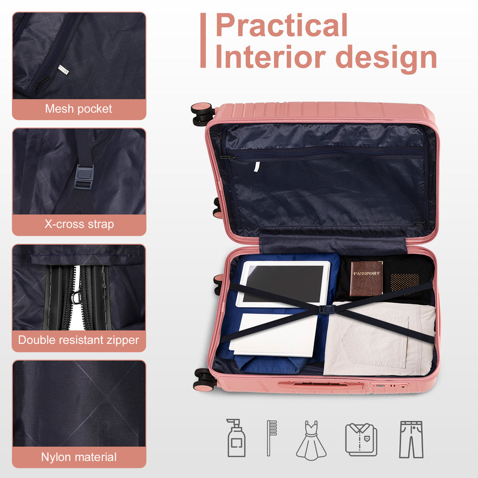 4-Piece Luggage Set - Durable PP Suitcase with Travel Tote & Toiletry Kit (Rose Gold, Red, Grey)