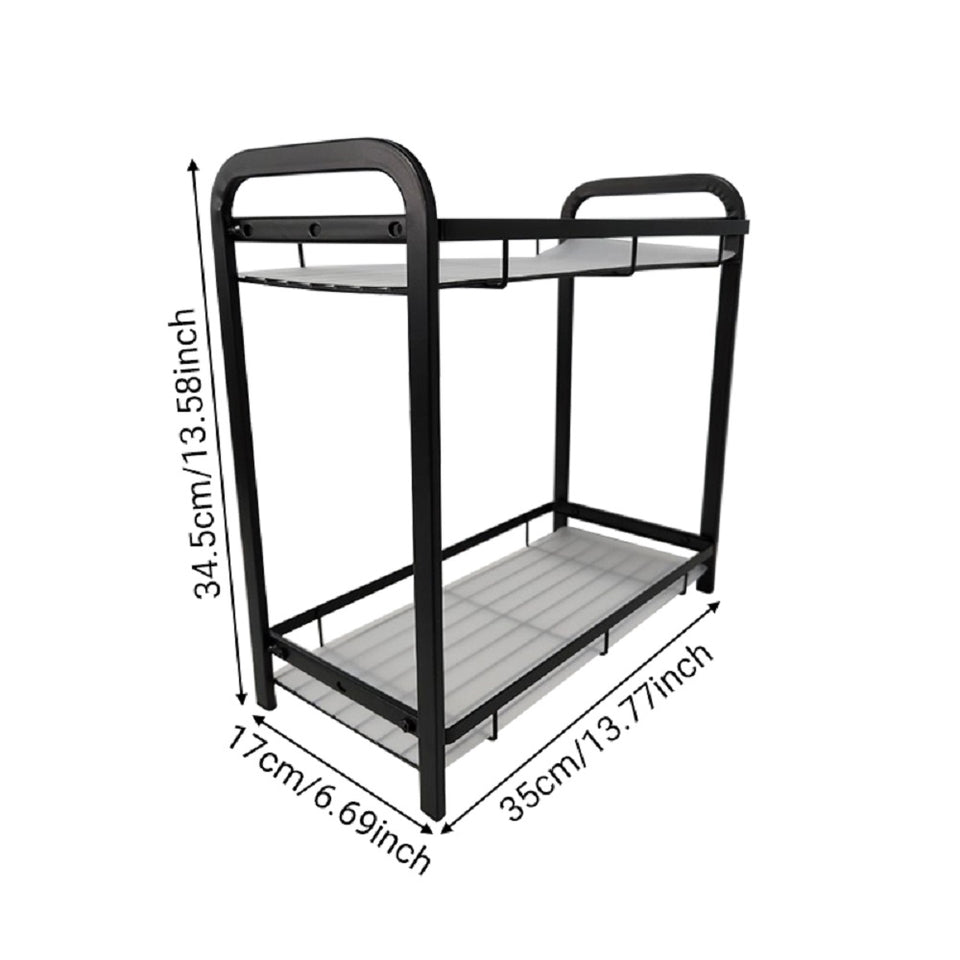 2 Tier Kitchen Countertop Storage Rack Iron Standing Shelf Cupboard Organiser for Pantry Bathroom Office