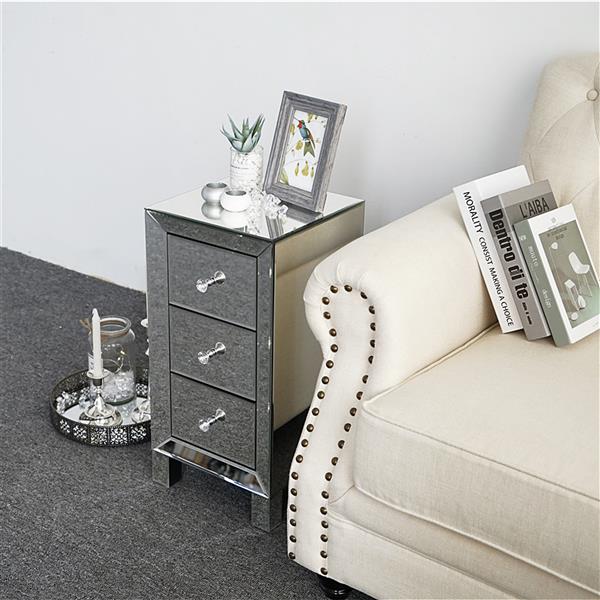 Modern and Contemporary Mirrored 3-Drawers Nightstand Bedside Table