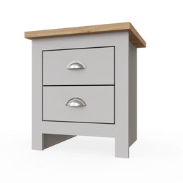 Light grey and oak effect bedroom nightstand with 2 drawers, modern Lavish Kitchen Isle bedside cabinet for stylish storage.