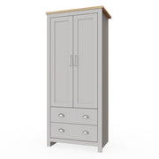 2 Door Wardrobe Light Grey & Oak with Rail & Drawers – Ite Bedroom Storage - Lavish Kitchen Isle