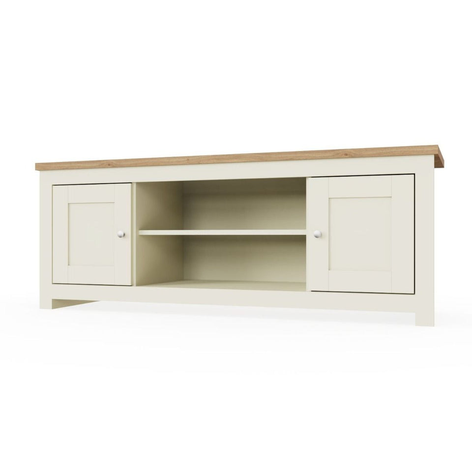 Ite Cream and Oak Effect TV Stand Cabinet Unit Modern Media Storage for Living Room