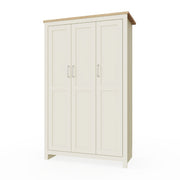 Lavish Kitchen Isle Ite 3-door wardrobe with hanging rail, shelving, and drawers in cream and oak effect, shown with doors closed.