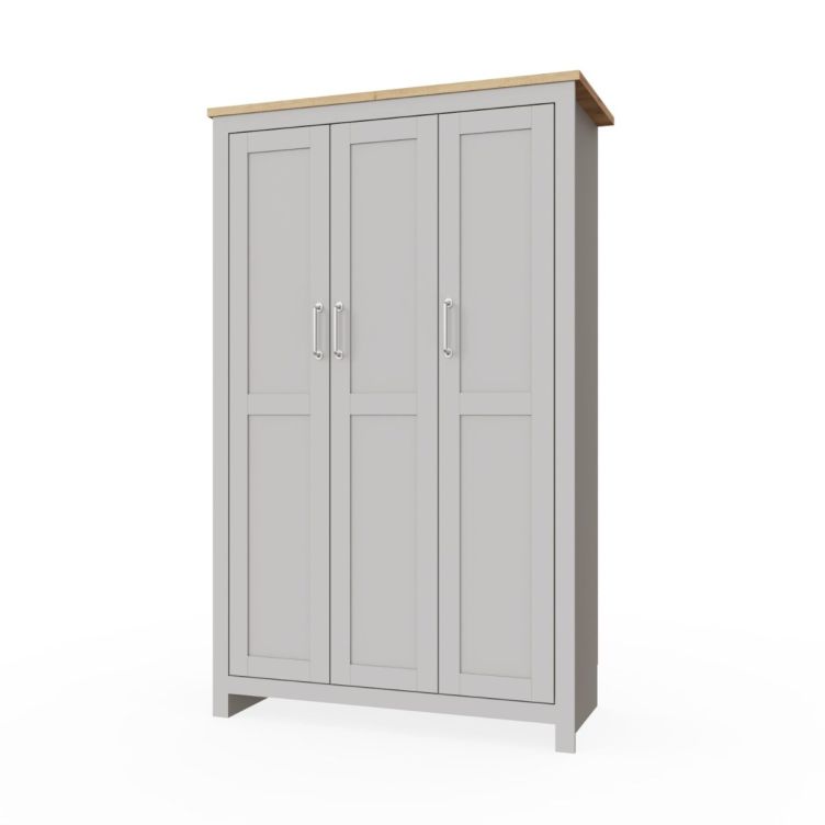 3 Door Wardrobe with Hanging Rail and Shelving Ite Range Light Grey & Oak Effect Bedroom Storage Cupboard