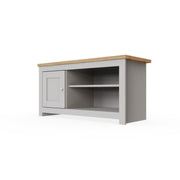 TV Stand Cabinet Unit – Modern TV Unit with 1 Door and Open Shelf in Light Grey with Cascading Oak Top