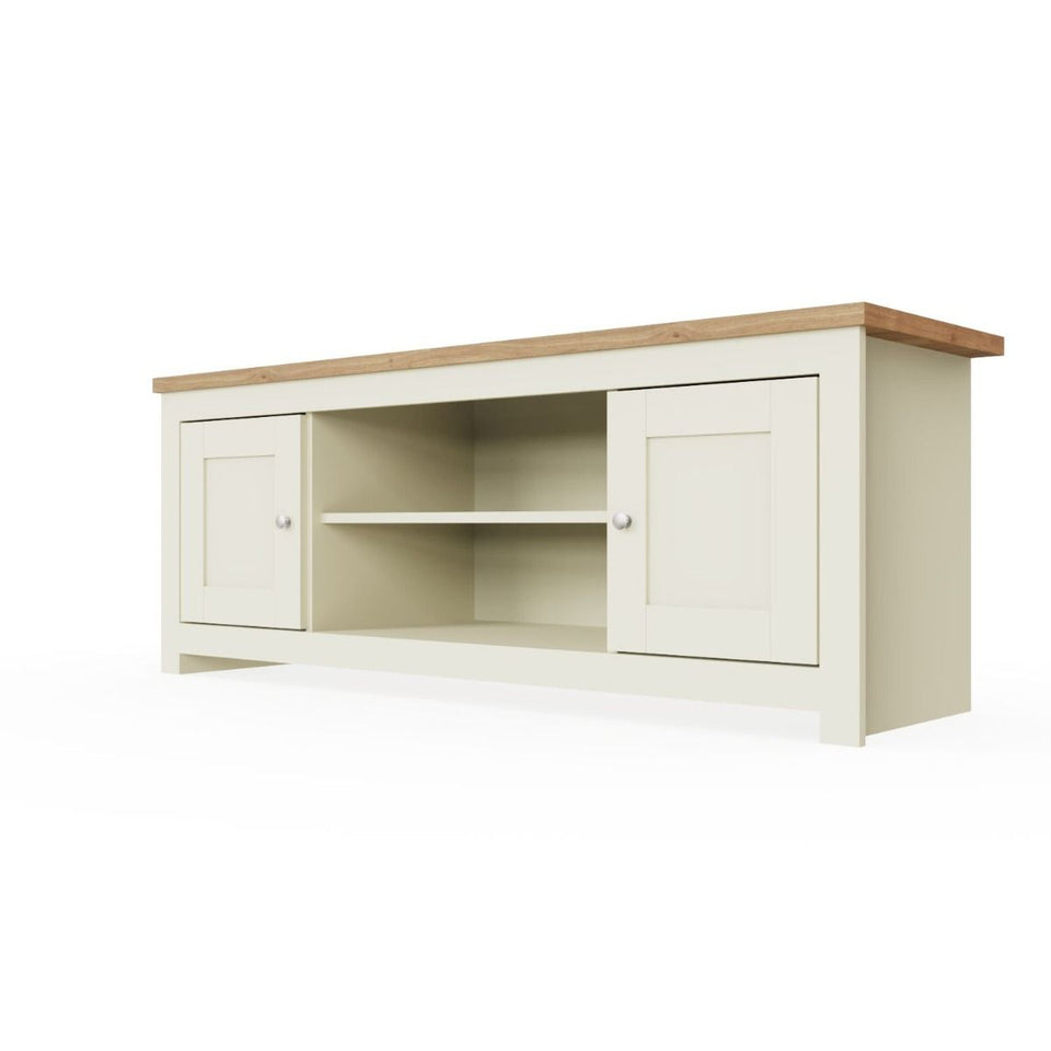 Ite Cream and Oak Effect TV Stand Cabinet Unit Modern Media Storage for Living Room