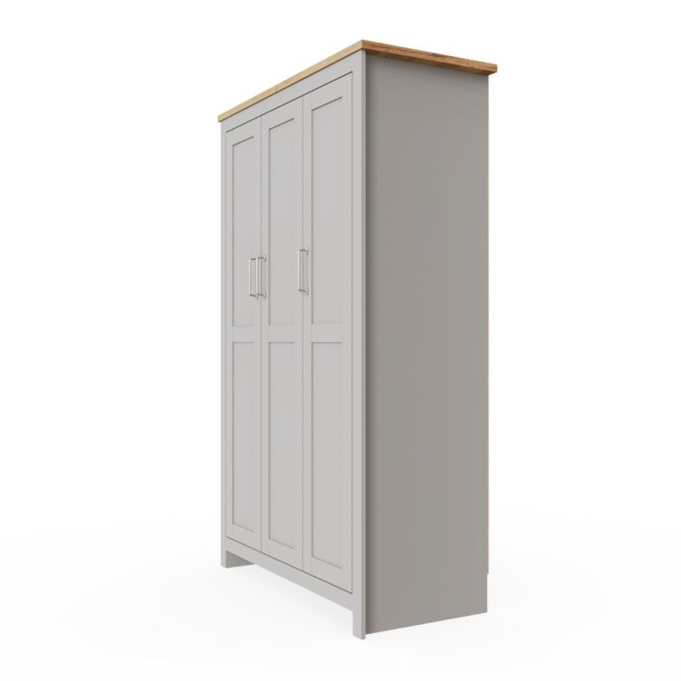 3 Door Wardrobe with Hanging Rail and Shelving Ite Range Light Grey & Oak Effect Bedroom Storage Cupboard