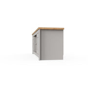 Modern light grey TV stand cabinet with storage, featuring two doors, ideal for living room organization.