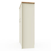 Cream and oak effect Lavish Kitchen Isle Ite 3-door wardrobe with hanging rail, shelving, and storage drawers inside.