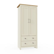 Lavish Kitchen Isle cream and oak effect 2-door wardrobe with hanging rail, shelving, and drawers for organized storage.