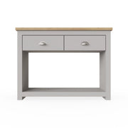 Console Table Sideboard Cabinet with Storage – 2 Solid Drawers and Door Unit in Light Grey with Oak Effect Top for Living and Dining Room Furniture