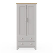 2 Door Wardrobe Light Grey & Oak with Rail & Drawers – Ite Bedroom Storage - Lavish Kitchen Isle