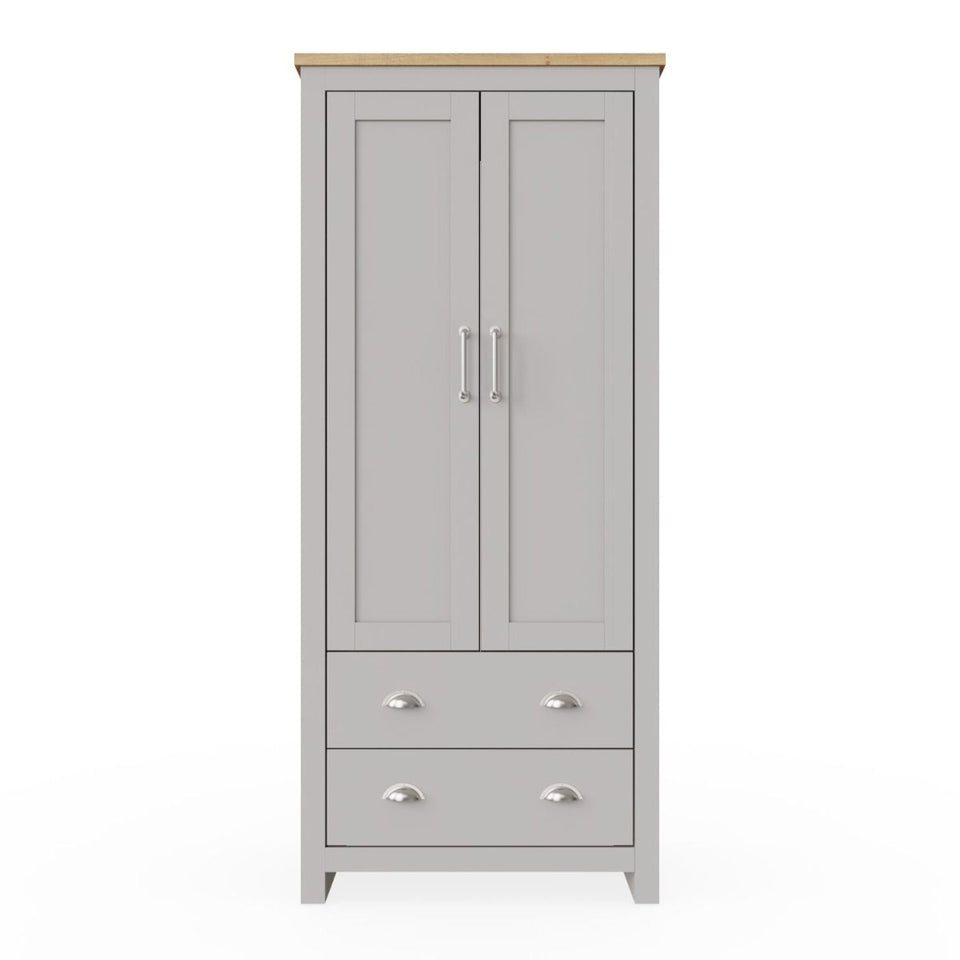 2 Door Wardrobe with Hanging Rail and Drawers Ite Range Light Grey & Oak Effect Bedroom Storage