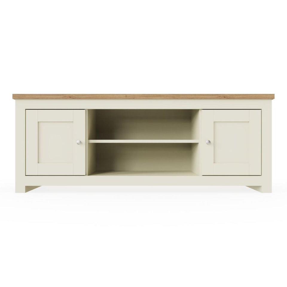 Ite Cream and Oak Effect TV Stand Cabinet Unit Modern Media Storage for Living Room