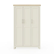 Lavish Kitchen Isle Ite 3-door wardrobe with hanging rail, shelves, and storage drawers in cream and oak effect finish.
