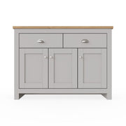 Grey Sideboard Cabinet with Oak Top – 3 Door 2 Drawer Storage Unit for Dining or Living Room - Lavish Kitchen Isle