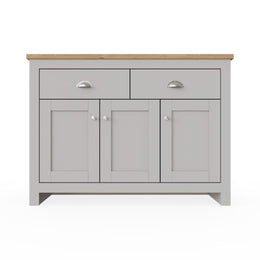 Grey Sideboard Cabinet with Oak Top – 3 Door 2 Drawer Storage Unit for Dining or Living Room - Lavish Kitchen Isle