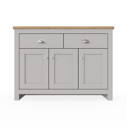 Grey Sideboard Cabinet with Oak Top – 3 Door 2 Drawer Storage Unit for Dining or Living Room