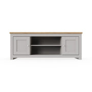 Modern light grey TV stand cabinet with two doors and storage space, suitable for living room furniture by Lavish Kitchen Isle