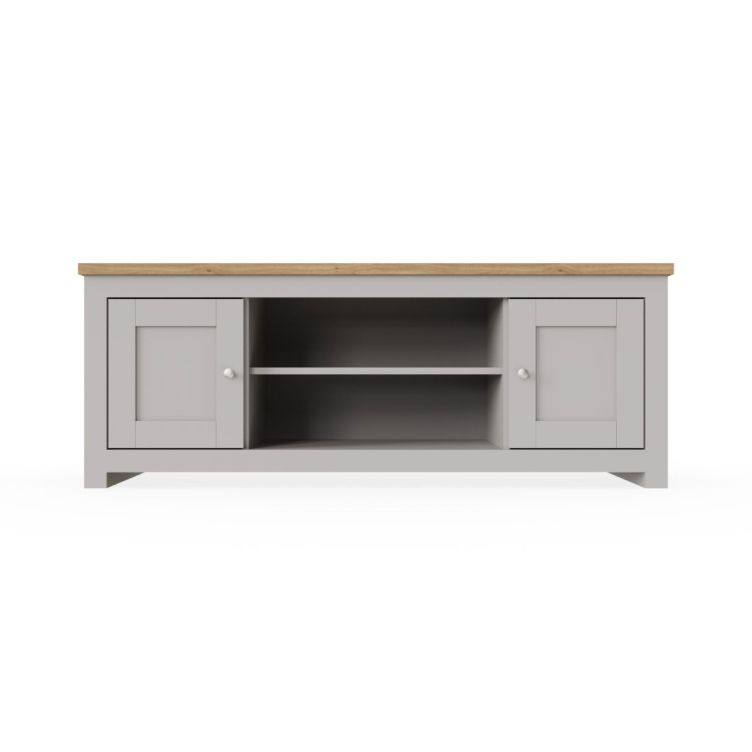 TV Stand Cabinet Unit with Storage Modern Living Room Furniture with 2 Doors- Light Grey