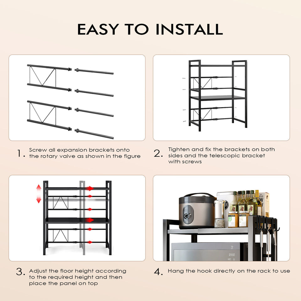 3 Tier Expandable Microwave oven Rack Stand Storage Holder Kitchen Corner Shelf