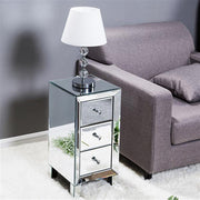 Mirrored 3 Drawer Bedside Table – Modern Glass Nightstand with Crystal Knobs 60cm - Lavish Kitchen Isle