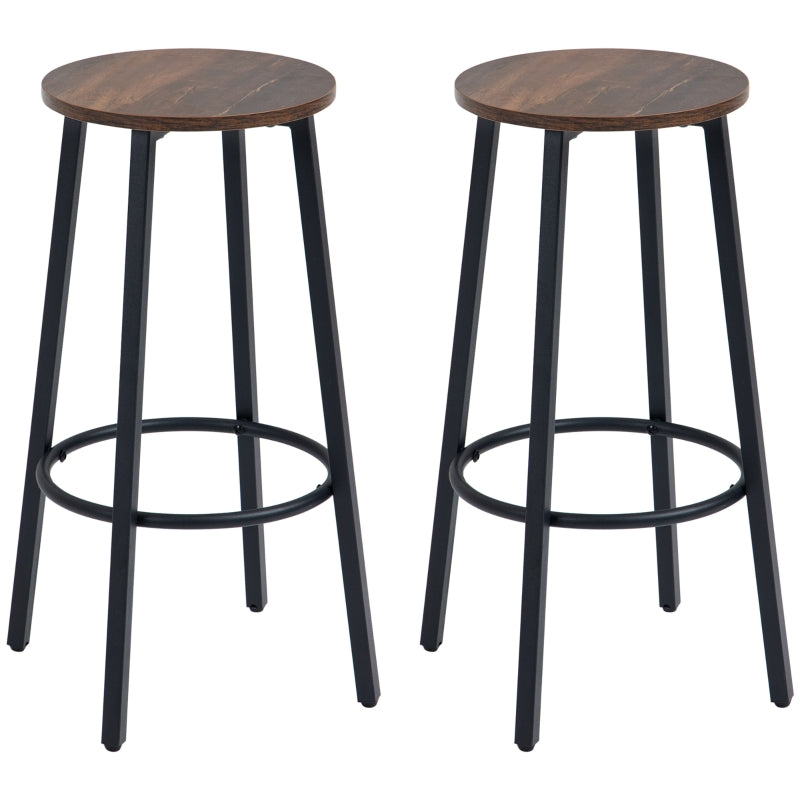 Bar Stools, Set of 2 Kitchen Breakfast Stools with Sturdy Steel Frame, Industrial Tall Bar Chairs, 65cm High Seat, Rustic Brown