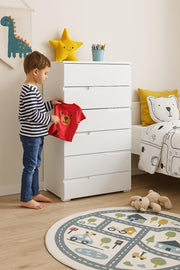 Modern white high gloss tall chest of drawers with 6 drawers, 65cm wide, from Lavish Kitchen Isle for bedroom storage.