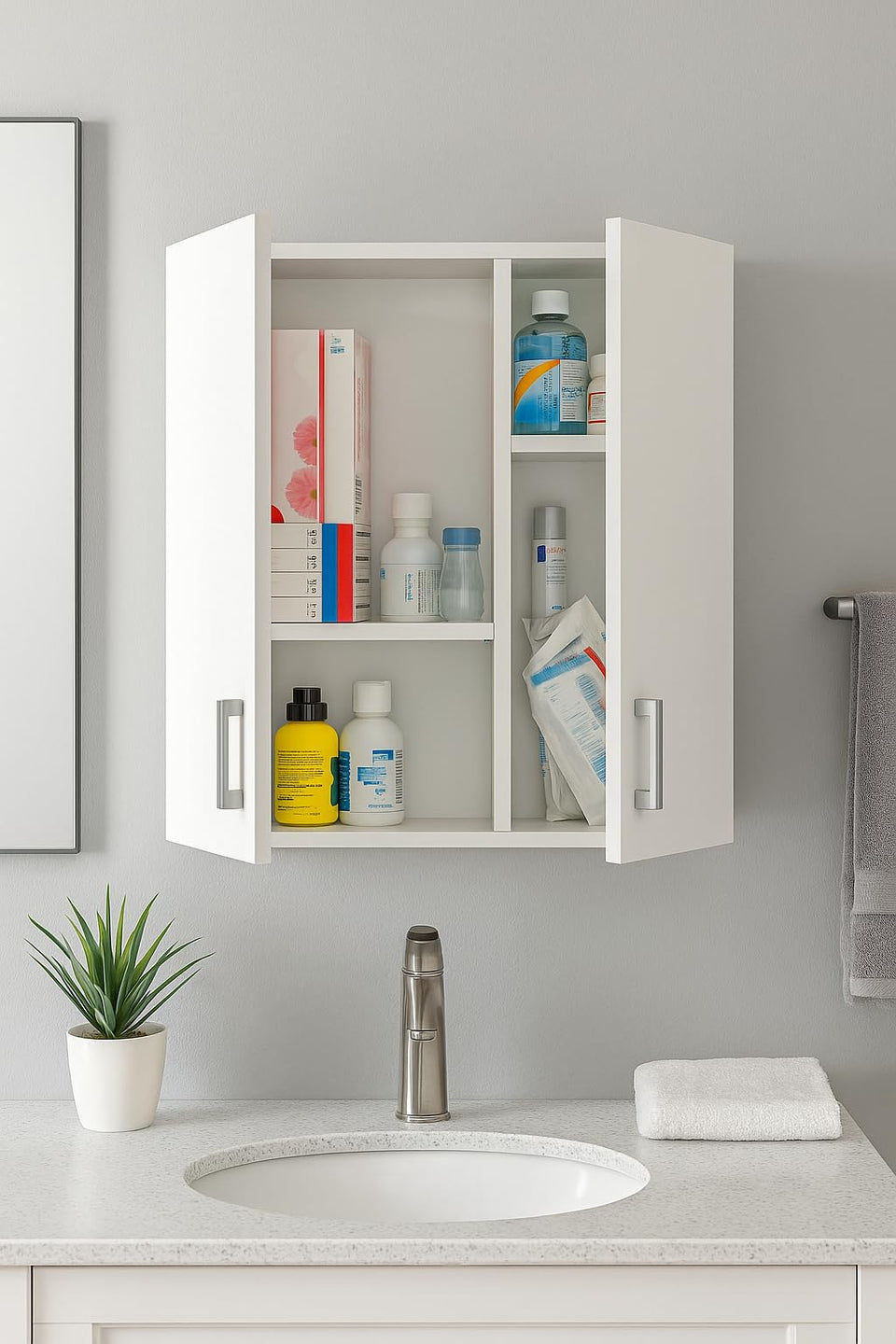 White Storage Wall Cupboard 59cm Wide – Multi-Purpose Wall-Mounted Cabinet