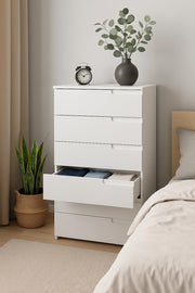 Lavish Kitchen Isle Arctic Elegance modern white high gloss 6-drawer tall chest of drawers for bedroom storage, 65cm wide.
