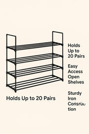 Black 4-tier shoe rack by Lavish Kitchen Isle, versatile shoe tower shelf for bedroom, entryway, hallway, and closet storage.