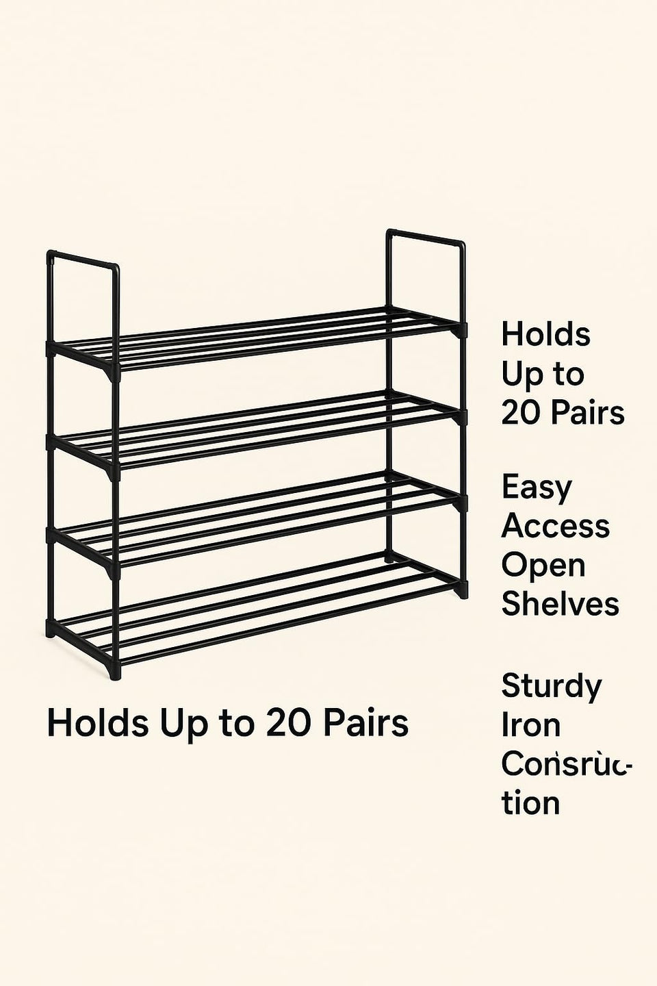 4 Tiers Shoe Rack Shoe Tower Shelf Storage Organizer For Bedroom, Entryway, Hallway, and Closet-  Black Colour