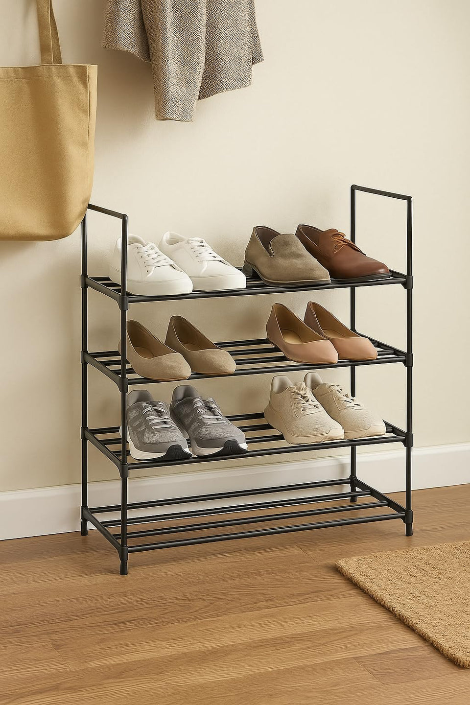 4 Tiers Shoe Rack Shoe Tower Shelf Storage Organizer For Bedroom, Entryway, Hallway, and Closet-  Black Colour