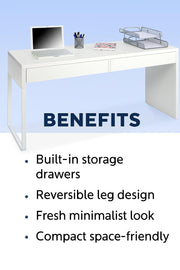 Lavish Kitchen Isle Velora Arctic White home office desk with drawers, reversible legs, and built-in storage for workspace organization