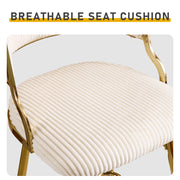 Set of 2 Velvet Bar Stools - Off-White Ribbed Counter Height Chairs with Gold Legs