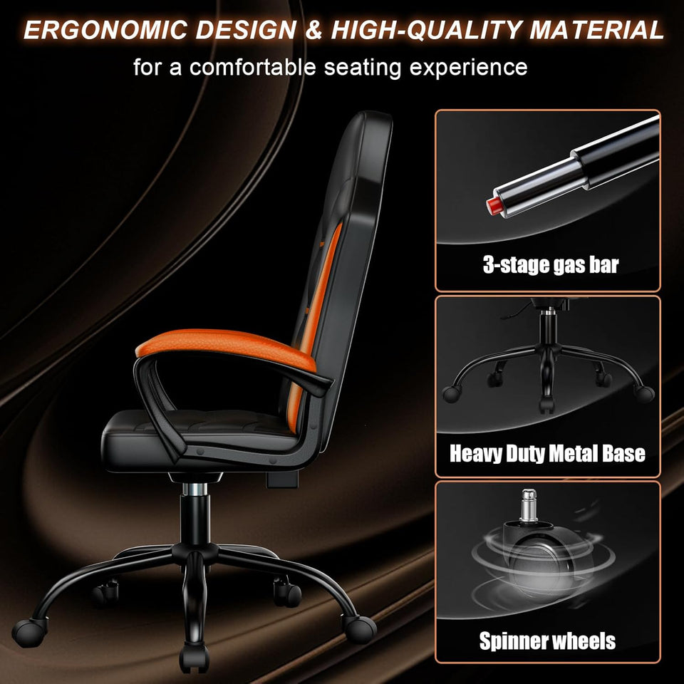 PU Leather Gaming Chair - Height Adjustable Swivel Office Chair with Metal Base (300lbs Capacity)