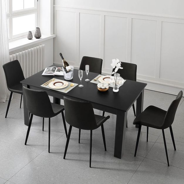 Rectangular Dinner Table with L-shaped Legs- Black