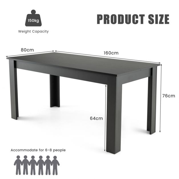 Rectangular Dinner Table with L-shaped Legs- Black