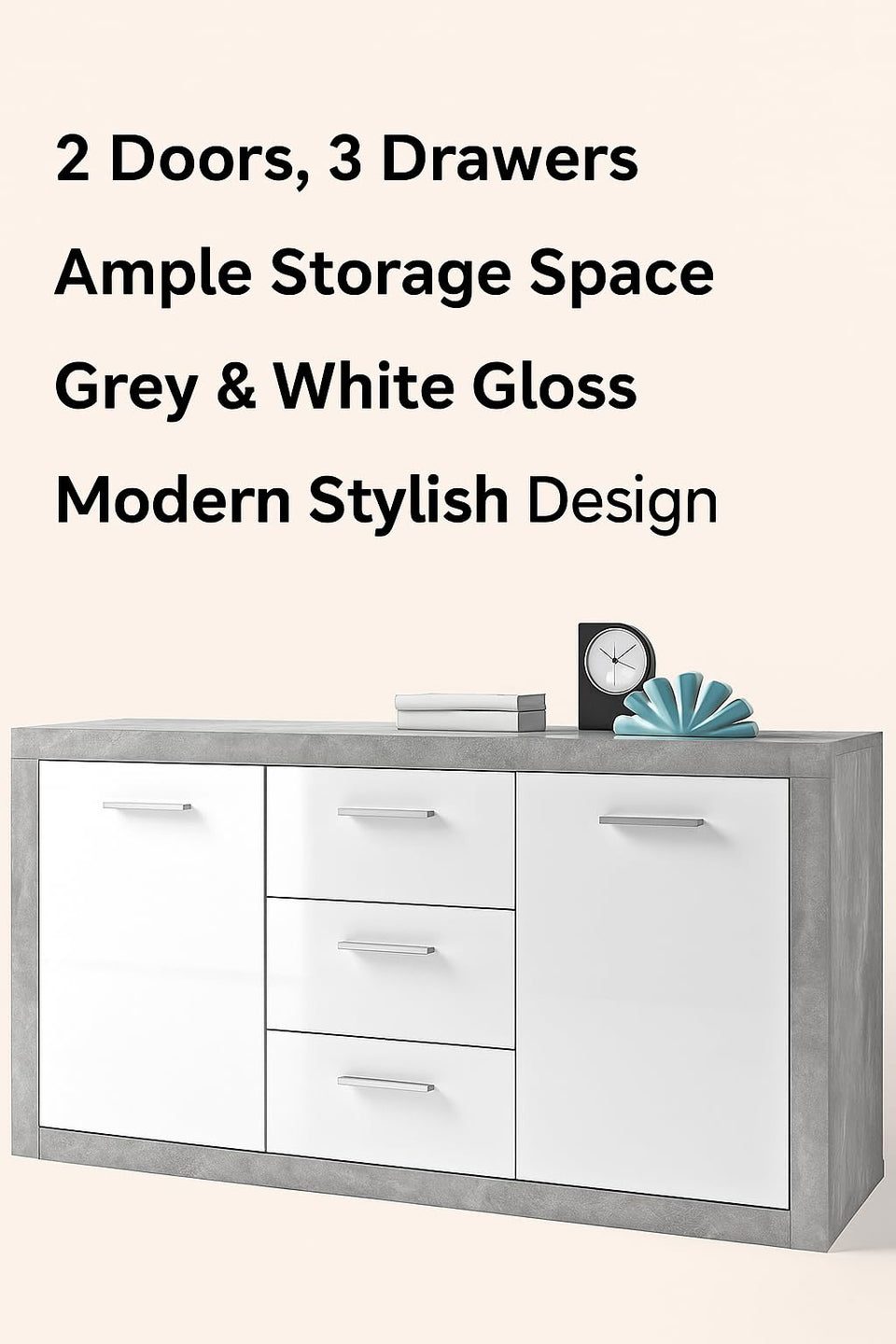 Cosmo Large Sideboard Grey and White Gloss with 2 Doors  and 3 Drawers