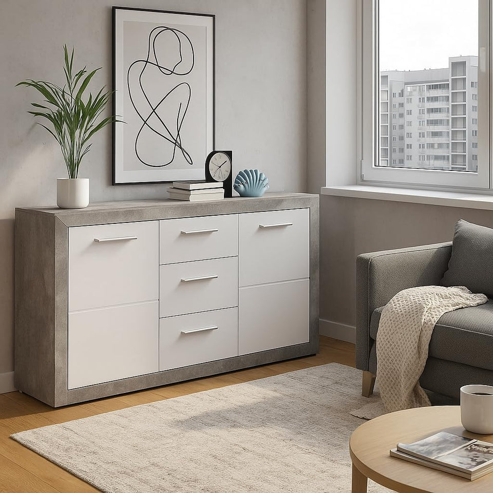 Cosmo Large Sideboard Grey and White Gloss with 2 Doors  and 3 Drawers