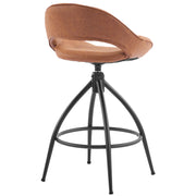 Set of 2 Swivel Bar Stools - Mid-Century Modern Counter Height Chairs (Brown PU Leather & Black Legs)