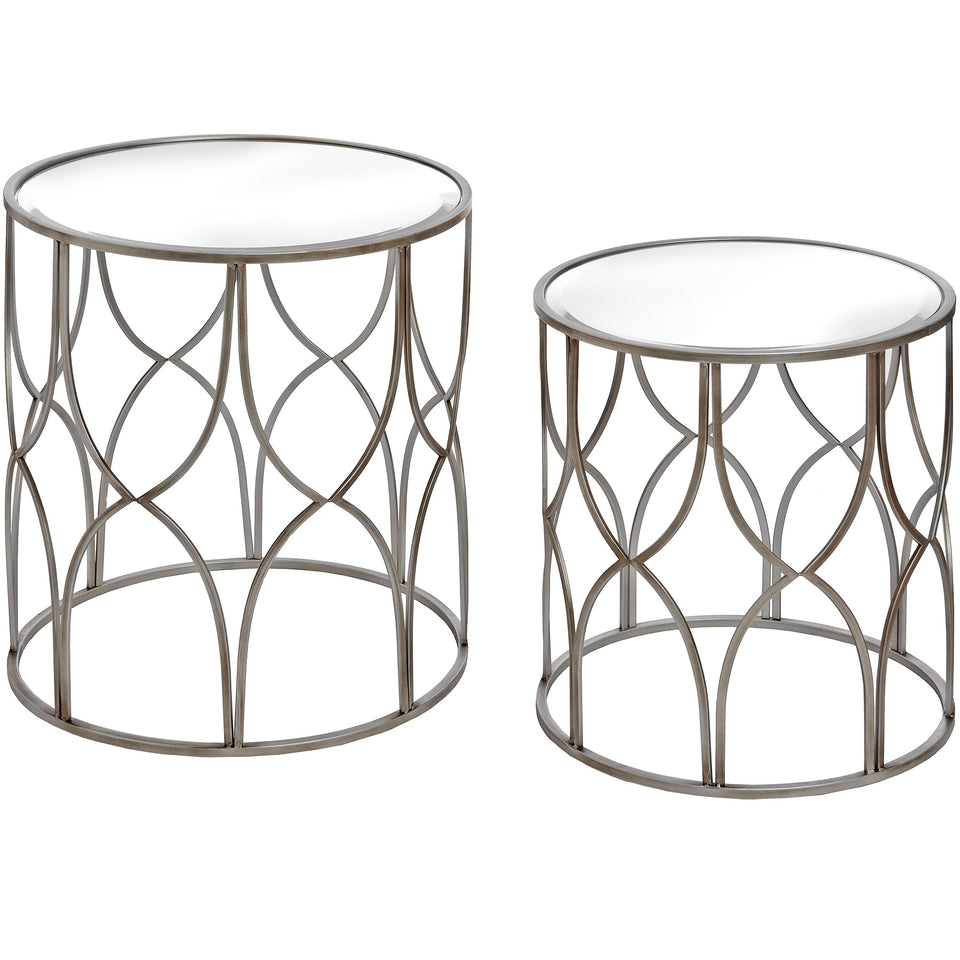 Set Of Two Lattice Detail Silver Side Table