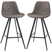 Set of 2 HOMCOM vintage bar stools with dark microfiber cloth padding for home bar or kitchen use.