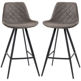 Set of 2 HOMCOM vintage bar stools with dark microfiber cloth padding for home bar or kitchen use.