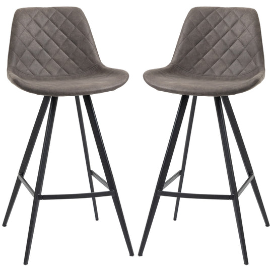 Set Of 2 Bar Stools Vintage Microfiber Cloth Padded Home Bar Cafe Kitchen Chair Dark