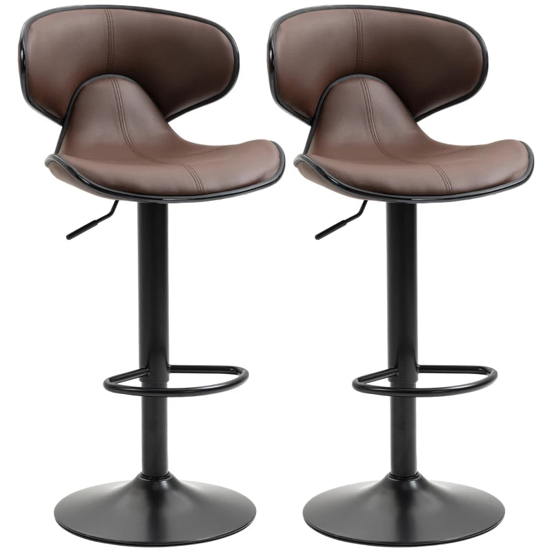 Set of 2 Bar stools with Footrest and Backrest Steel Frame Gas Lift