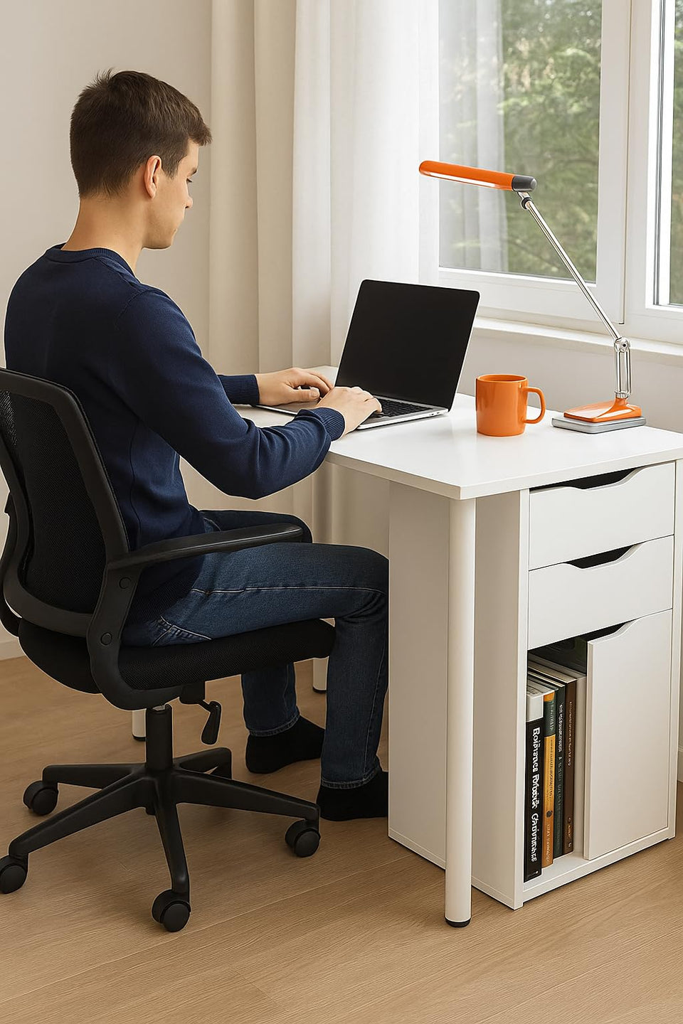 Vespera Arctic White Desk with 3 Drawers Modern, Functional Study Table, Computer LaptopWorkspace Solution