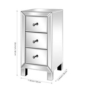 Mirrored 3 Drawer Bedside Table – Modern Glass Nightstand with Crystal Knobs 60cm - Lavish Kitchen Isle