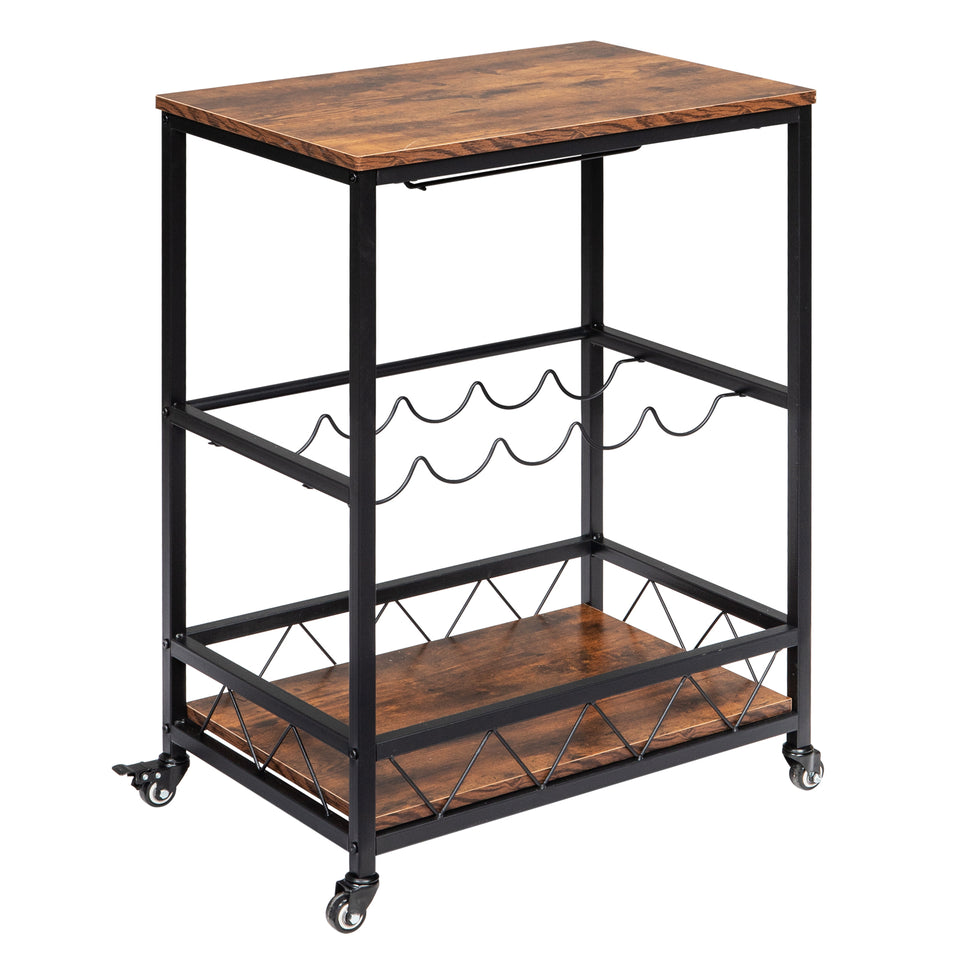 Bar Serving Cart Home Mobile Kitchen Serving cart,Industrial Vintage Style Wood Metal Serving Trolley