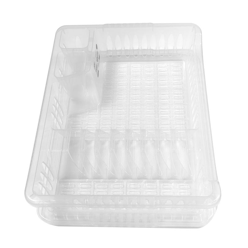 Clear Medium Plastic Dish Drainer Plate and Cutlery Rack with Drip Tray